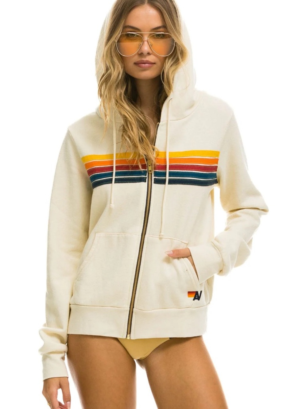 Like new! Aviator Nation 5 STRIPE HOODIE - VINTAGE WHITE, has tag remnants